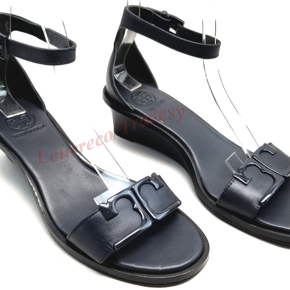 Tory Burch Navy Blue 'marcia' Wedges Sandals